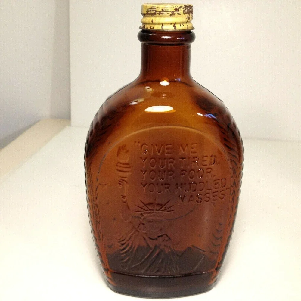 (3) Vintage Log Cabin Syrup USA Bicentennial Amber Glass Bottle 1976  Lot of 3